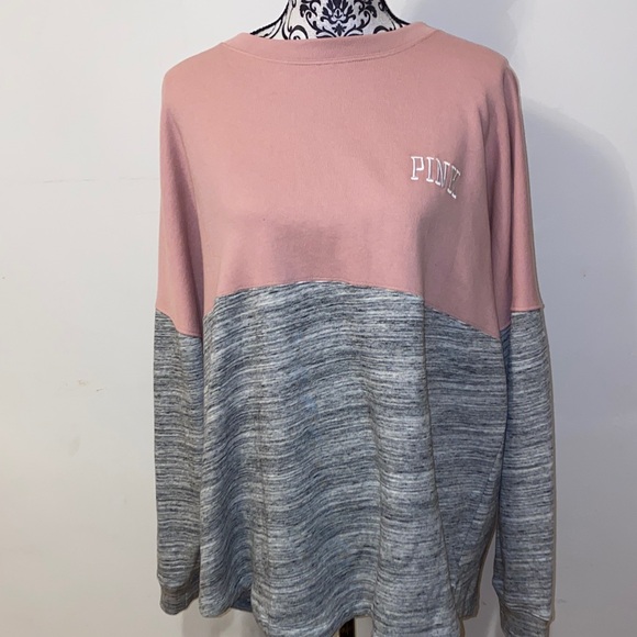 NWT!! PINK Victoria's Secret Pink & Gray Color-Block Sweatshirt Pullover Size XL - Picture 5 of 15